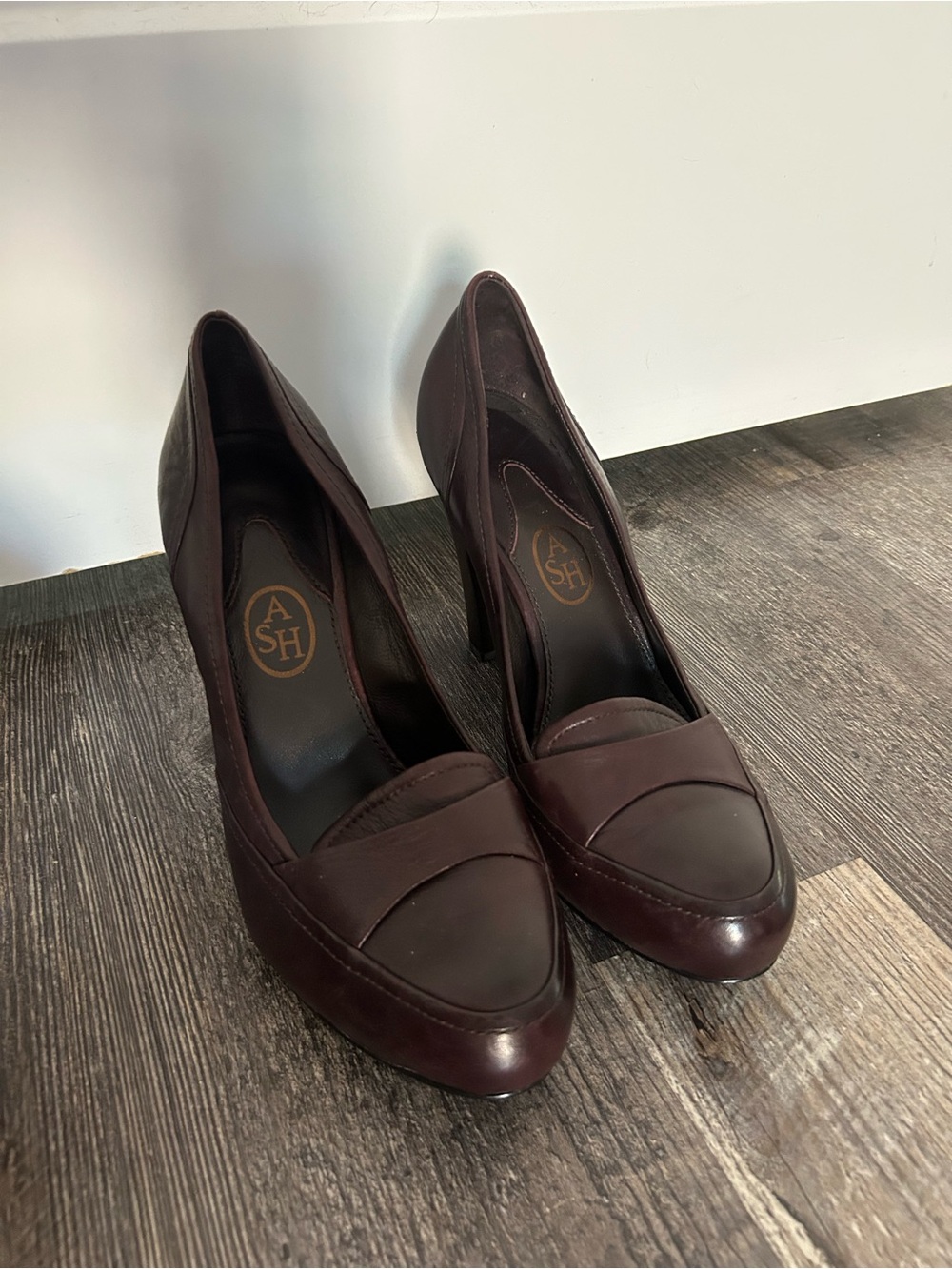 ASH Women's Dark Burgundy Leather Platform Loafer Pumps
